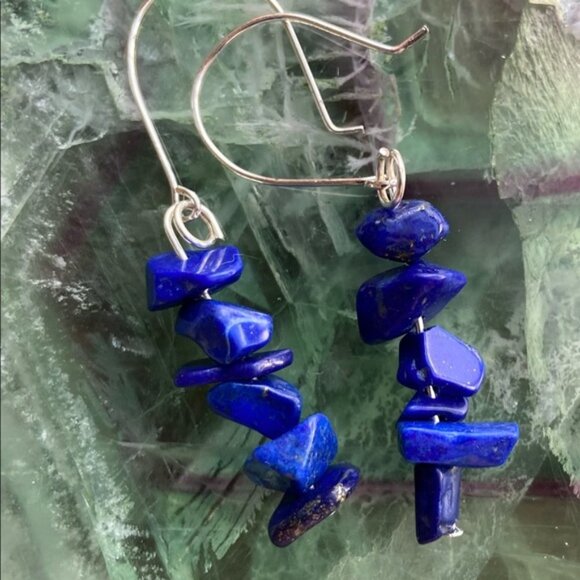 Colorful balanced bar lapis lazuli dangle long earrings - Picture 1 of 6